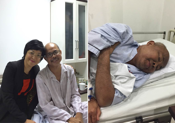 MC Thảo Vân nghẹn ngào đăng tải hình ảnh mới của nghệ sĩ Hán Văn Tình khi vào thăm anh tại bệnh viện. 'Cuối tháng 3 anh ấy vẫn rất tươi tắn. Hôm vừa rồi qua thăm thì thấy anh mệt hơn rất nhiều rồi'.