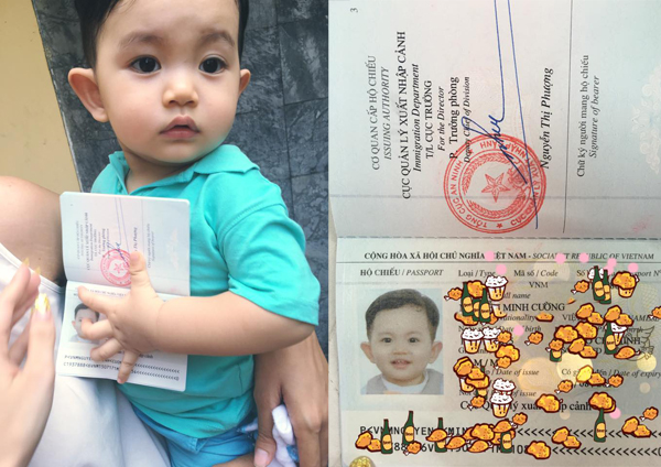 Kubi chững chạc cầm hộ chiếu mới làm, mẹ Khánh Thi viết: 'Cậu ý đã có giấy tờ tuỳ thân! Cũng như ai'.