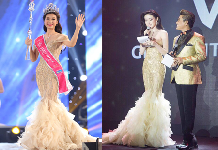 Hoa hậu Đỗ Mỹ Linh vừa đăng quang đã đụng váy Á hậu Huyền My
