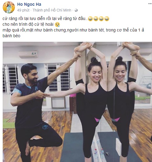 Trên trang cá nhân mới đây của mình, Hồ Ngọc Hà bất ngờ đăng tải hình ảnh cô đang tập yoga cùng một giáo viên nam người nước ngoài. Theo đó, Hồ Ngọc Hà viết, 