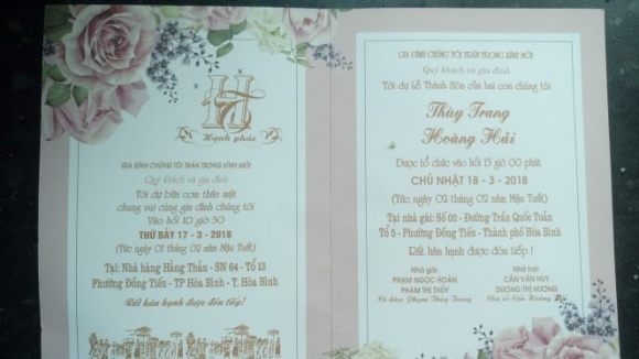 Thiệp cưới của Hoa hậu Biển Thùy Trang