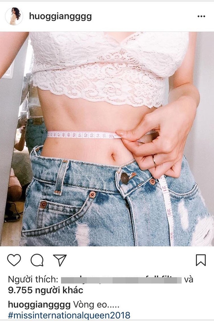 Trên trang Instagram cá nhân, Hoa hậu Chuyển giới Quốc tế 2018 - Hương Giang bất ngờ công khai số đo vòng eo hiện tại. Nhiều người không khỏi ngỡ ngàng khi chỉ số của người đẹp vừa tròn 56 cm.