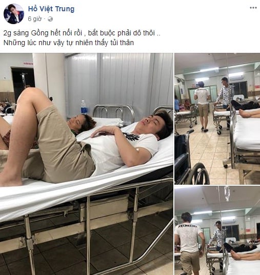 Trên trang cá nhân, Hồ Việt Trung đăng tải hình ảnh anh nằm trong bệnh viện kèm lời than thở, 