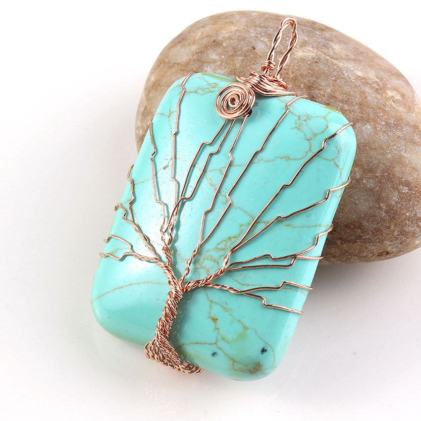 Kraft-beads-Rose-Gold-Color-Green-Turquoises-Quartz-Wire-Wrapped-Square-Stone-Pendant-Fashion-Jewelry