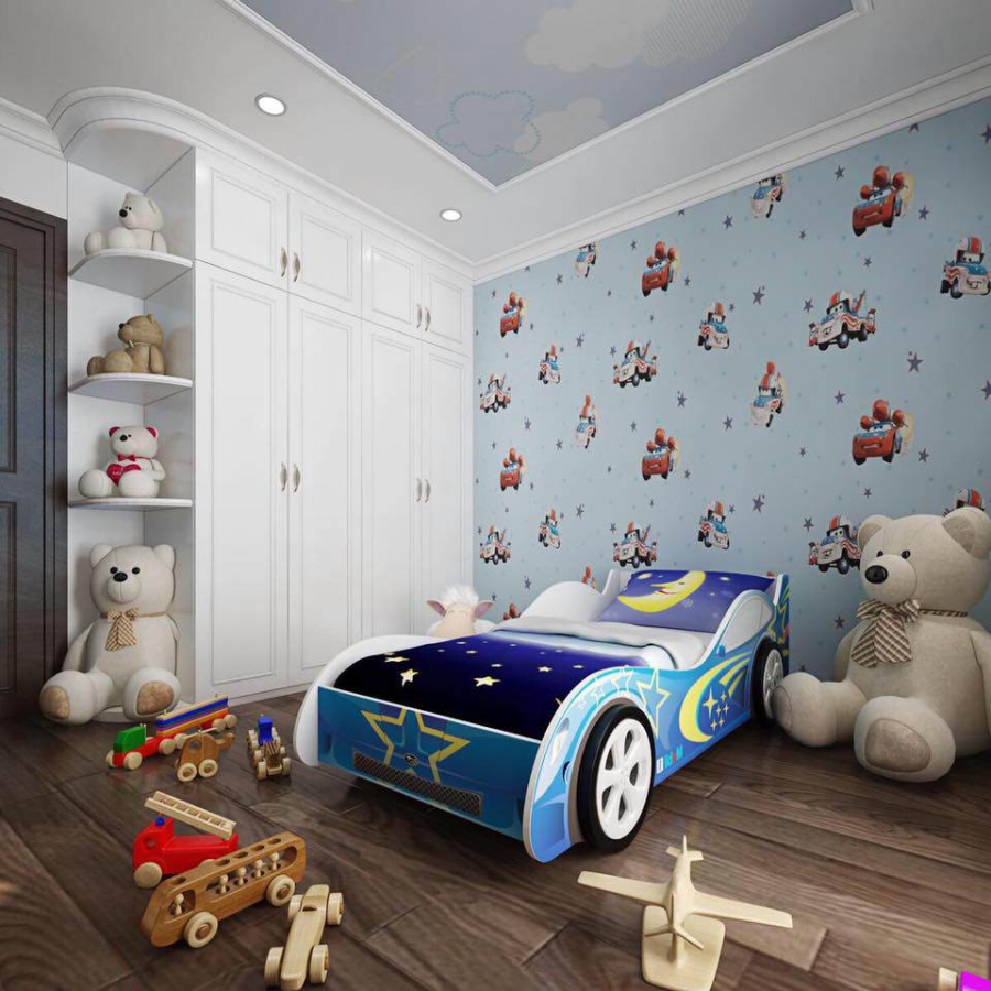 Phòng riêng của con trai Phi Thanh Vân là không gian duy nhất trong nhà sử dụng màu xanh lam. Nữ diễn viên đầu tư nhiều đồ chơi đẹp mắt cho con.