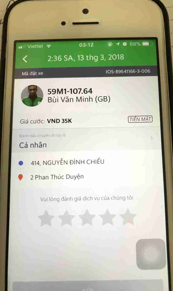 Thông tin về tài xế trên ứng dụng Grab