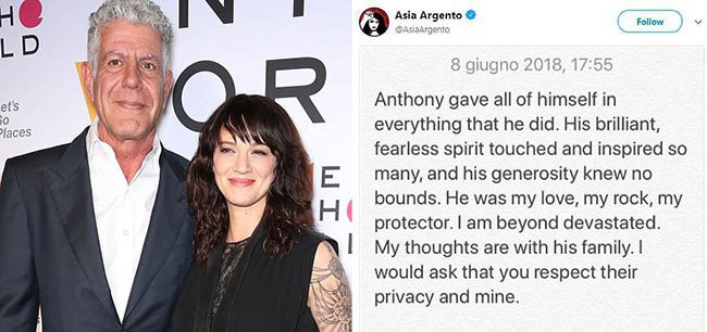 Những dòng chia sẻ của bạn gái đầu bếp Anthony Bourdain sau khi ông qua đời
