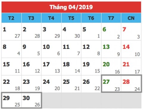 Lịch nghỉ Lễ 30/4-1/5 năm 2019