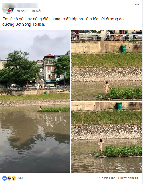 Hình ảnh cô gái mặc nội y bơi sông Tô Lịch được đăng trên mạng xã hội