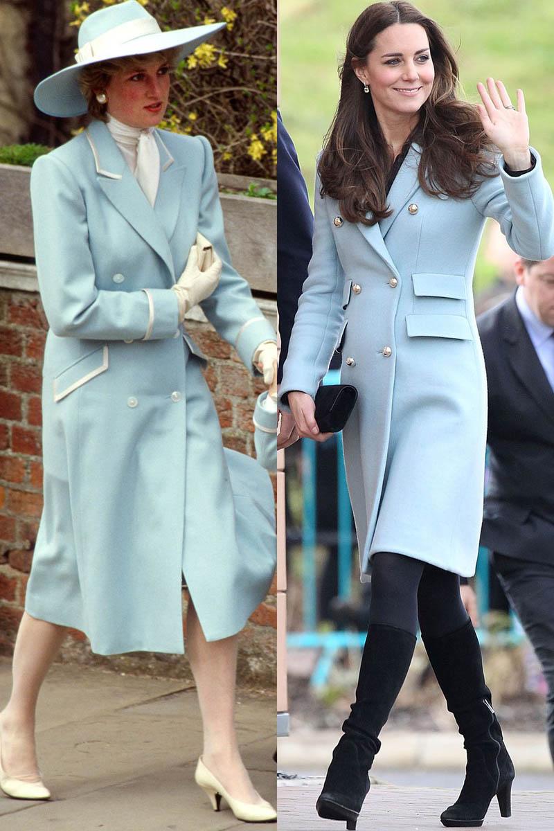 Hai mẫu áo khoác dạ tông xanh nhẹ nhàng của 2 người phụ nữ quyền lực nước Anh giống nhau tới 90%.