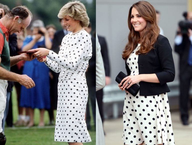 Công nương Diana và Công nương Kate rạng rỡ với váy chấm bi.
