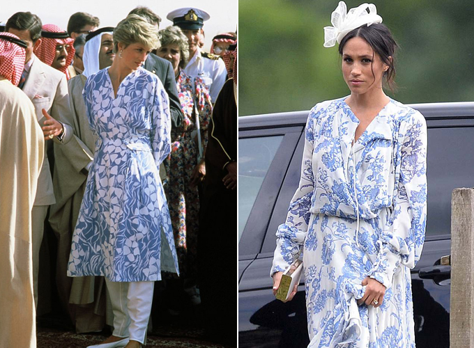 Người hâm mộ phát hiện mẫu váy Meghan diện có sự tương đồng lớn với chiếc áo dáng dài từng được mẹ chồng quá cố của cô mặc năm 1986