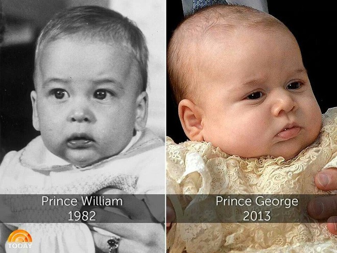 Khi ghép những bức ảnh xưa và nay lại với nhau, người ta mới giật mình nhận ra Hoàng tử William và con trai của mình là Hoàng tử George có rất nhiều điểm giống nhau. Thật đúng là cha nào con nấy!