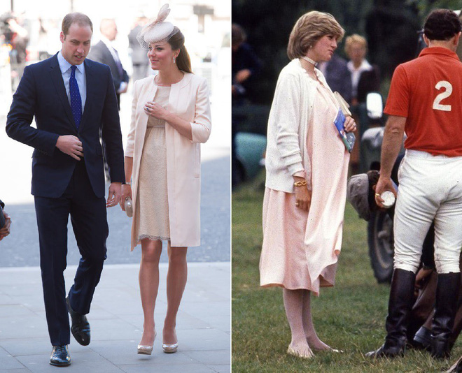 Cùng mang bầu và cùng chọn mẫu váy hồng ngọt ngào, trong khi Công nương Kate chọn mẫu áy chiết eo thanh mảnh, thì công nương Diana lại chọn váy dáng suông thoải mái.    