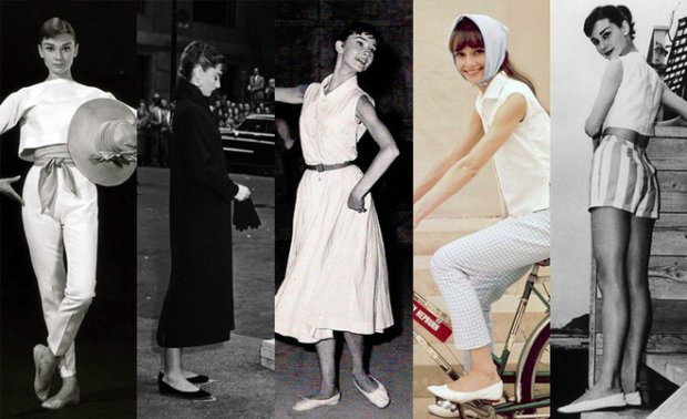 Từ trang phục diễn đến trang phục thường ngày Audrey đều trung thành với giày đế bệt.    