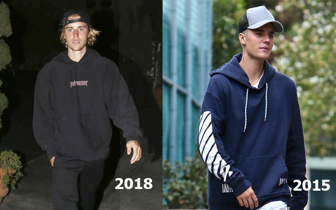 Cùng diện combo mũ lưỡi trai và áo hoodie nhưng nhìn Justin 2014 dễ cưng lắm chứ Justin 2018 thì chỉ khiến người ta thở dài vì trông quá luộm thuộm mà thôi.