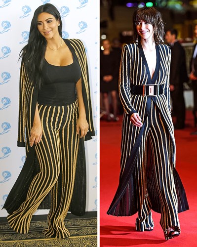 Diện cùng một bộ trang phục, Kim Kardashian lộ khuyết điểm chân to, trong khi Sophie Marceau đẹp hoàn hảo khi sải bước trên thảm đỏ.  