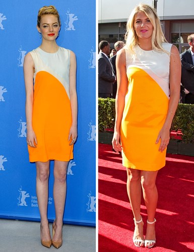 Emma Stone và Stephanie Gilmore cùng diện một thiết kế đến sự kiện. Chiếc váy này giúp Emma khoe được thân hình mảnh mai hơn.  