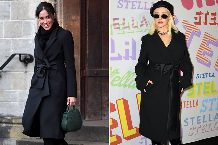 Tháng 1 vừa rồi, trong chuyến công du đến xứ Wales, Công nương thu hút mọi ánh nhìn với áo khoác của thương hiệu Stella McCartney. Hình ảnh này gợi nhớ tới công chúa nhạc Pop Christina Aguilera. Cả hai đều kết hợp với bốt đen quá đầu gối.    