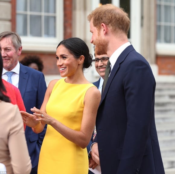 Hình ảnh vợ chồng Hoàng tử Harry vui vẻ trò chuyện và thảo luận với các khách mời.    