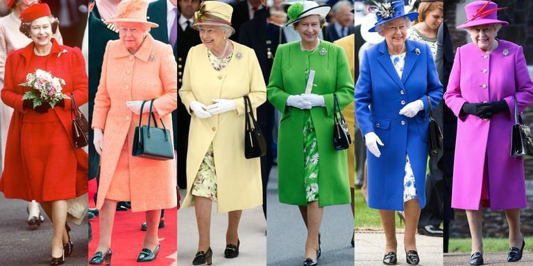 Phong cách của Nữ hoàng Anh gắn liền với những bộ cánh màu mè sặc sỡ.    