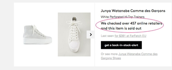 Đôi giày White Perforated Hi-Top Trainers by Junya Watanabe Comme des Garcons nhanh chóng được bán sạch từ thương hiệu cao cấp đến cửa hàng thời trang bình dân.    