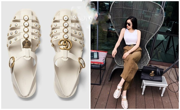 Nếu như Duy Khánh là sao Việt đầu tiên sở hữu đôi sandal Gucci thì Kỳ Duyên là mỹ nhân Việt thứ 2 tậu cho mình items này. Chân dài sở hữu phiên bản màu trắng có đính đá giá nhỉnh hơn khoảng 15 triệu đồng.