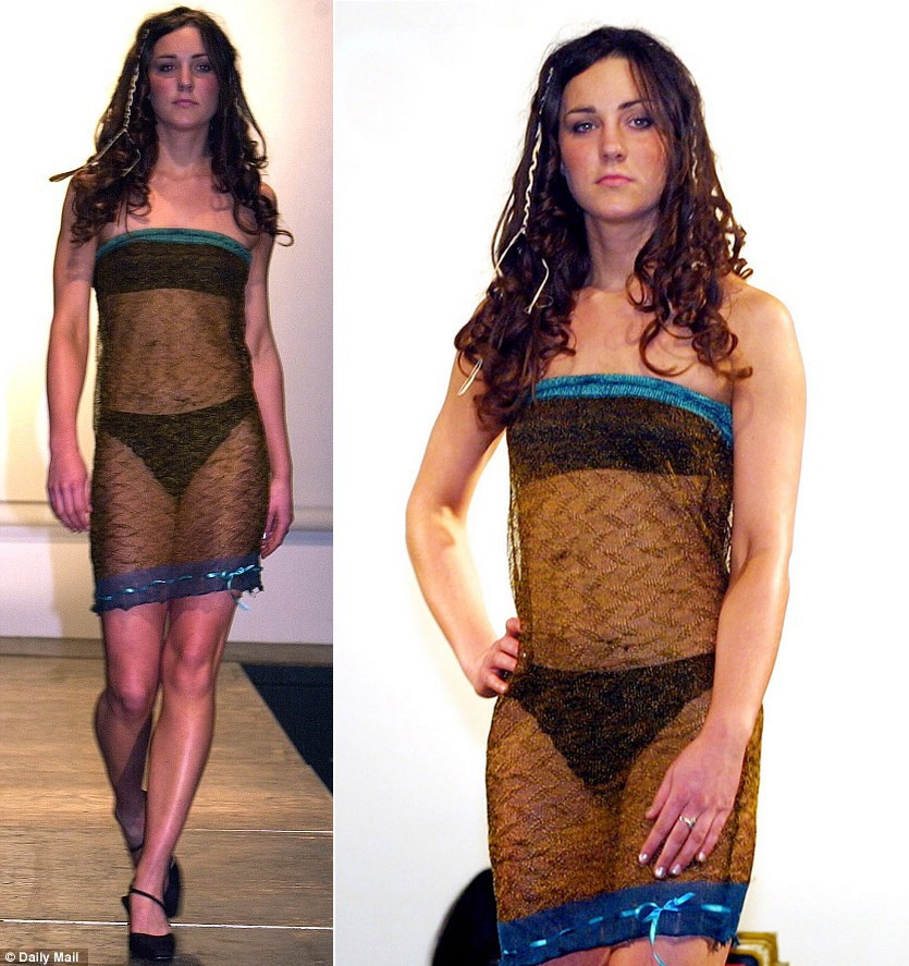 Năm 2002, khi mới là sinh viên năm nhất, Kate Middleton đã tham gia trình diễn trong một show thời trang từ thiện với bộ váy xuyên thấu khoe nội y vô cùng táo bạo này. Đây là một sáng tạo của NTK Charlotte Todd và giá của nó khi đó chỉ 30 bảng Anh ~ 900.000 VNĐ.    