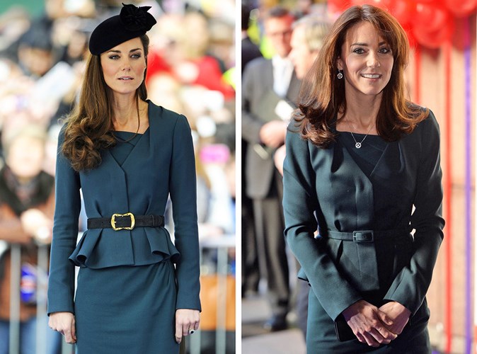 Khoác trên người cùng một bộ đầm nhưng Nữ công tước xứ Cambridge khéo léo tạo được dấu ấn riêng nhờ đổi kiểu tóc, thắt lưng và trang sức để phù hợp với bối cảnh sự kiện.  