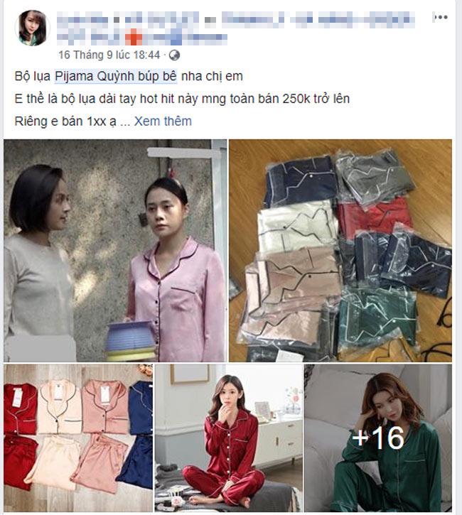 Các shop thời trang tranh thủ sức nóng của Quỳnh búp bê để quảng cáo những set pijama lụa mà diễn viên Phương Oanh mặc trong phim.    