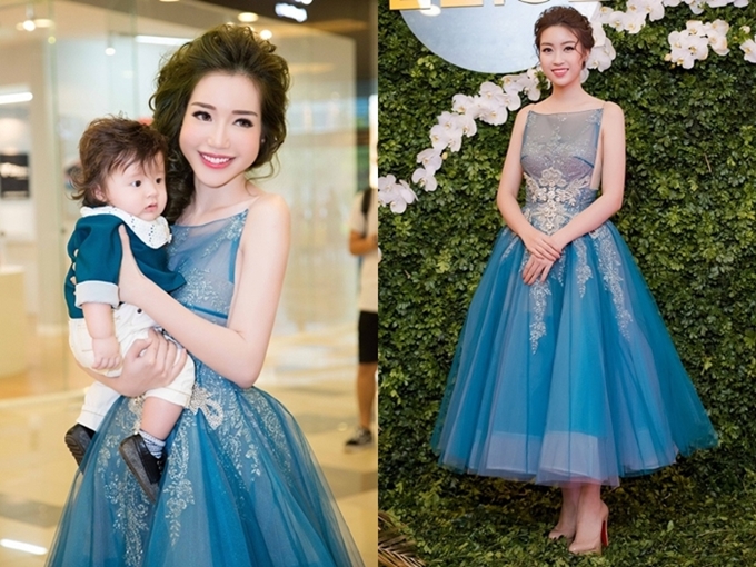 Đỗ Mỹ Linh được các nhà thiết kế ưu ái thực hiện riêng trang phục hoặc cho mượn các bộ cánh mới nhất để đi sự kiện. Tuy nhiên, không ít lần sự trùng lặp vẫn xảy ra, như chiếc váy màu xanh pastel được cả Hoa hậu Việt Nam 2016 và diễn viên Elly Trần chưng diện.    