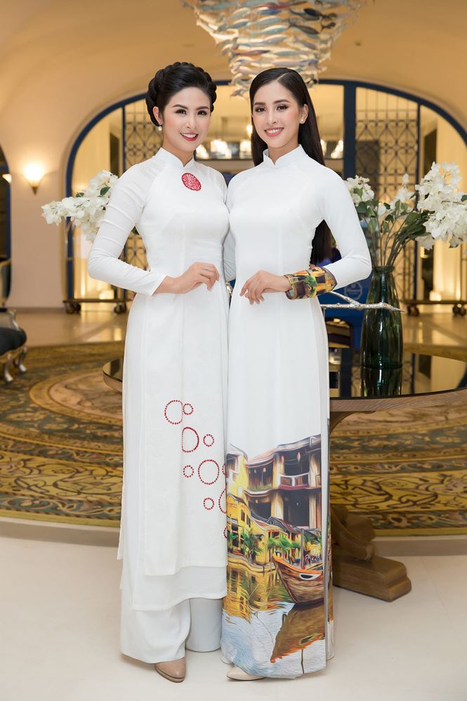 Hoa hậu Tiểu Vy và Ngọc Hân khoe vẻ đẹp tinh khôi, mười phân vẹn mười trong 2 tà áo dài trắng thướt tha.  