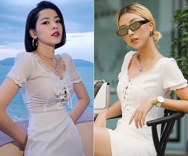 Chiếc váy trắng này được cả hai sắm từ một thương hiệu Việt, với cách mix phụ kiện khá giống nhau nhưng lại tạo ra style khác biệt.  