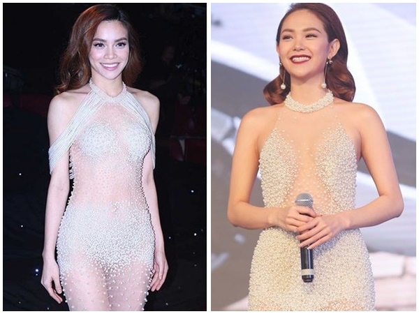 Chiếc váy xuyên thấu của Minh Hằng và Hà Hồ giống nhau đến 99%, tuy nhiên, điều đáng nói đây là sản phẩm do NTK Lý Quý Khánh thiết kế riêng cho Hồ Ngọc Hà.  