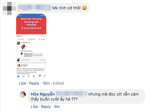 Bên dưới status của Hoà Minzy, cô nàng đã có những bình luận tỏ rõ thái độ khi có bạn bè nói về tỉ-số-hoà trong trận đấu của Việt Nam.  