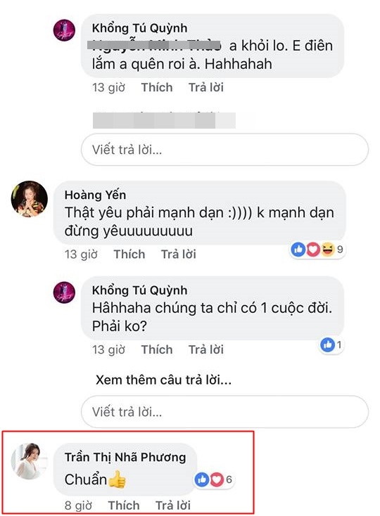Không chỉ sao Việt, fan hâm mộ cũng thích thú với dòng trạng thái của nữ ca sĩ.     