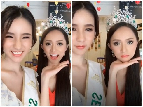 Hồi tháng 3, khi vừa đăng quang Hoa hậu Chuyển giới, Hương Giang có màn đọ sắc với á hậu 2 Yoshi Rinrada Thurapa. Ở một vài khoảnh khắc, vẻ nhợt nhạt, hốc hác của Hương Giang bị người đẹp Thái Lan lấn át. 
