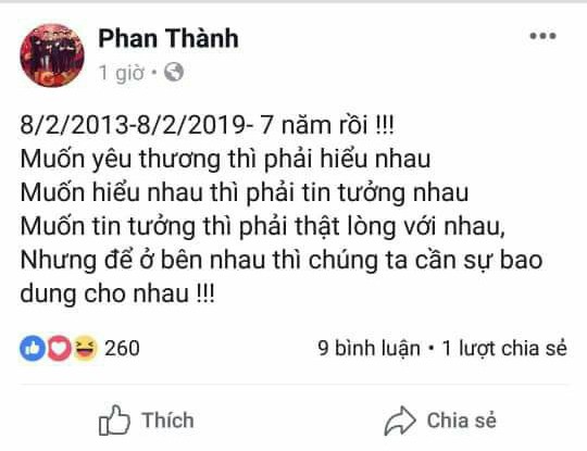 Status nhắc về một mối tình dài 7 năm của Phan Thành.    