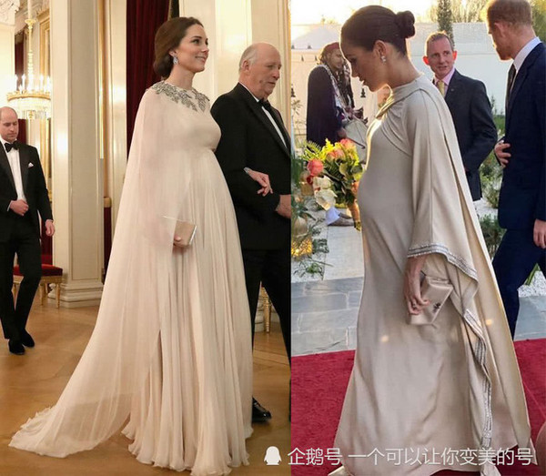 So sánh có thể thấy rõ thiết kế của Kate Middleton phần nào nổi bật hơn và sang hơn so với chiếc váy của Meghan Markle.