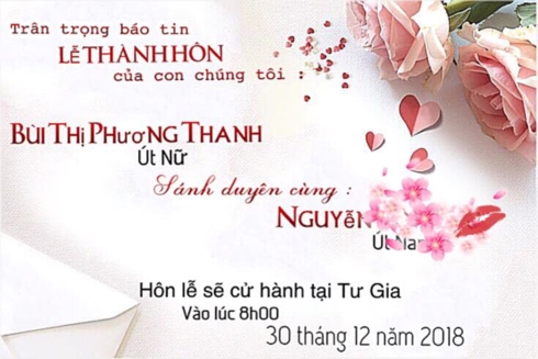Hình ảnh thiệp cưới được Phương Thanh đăng tải.  
