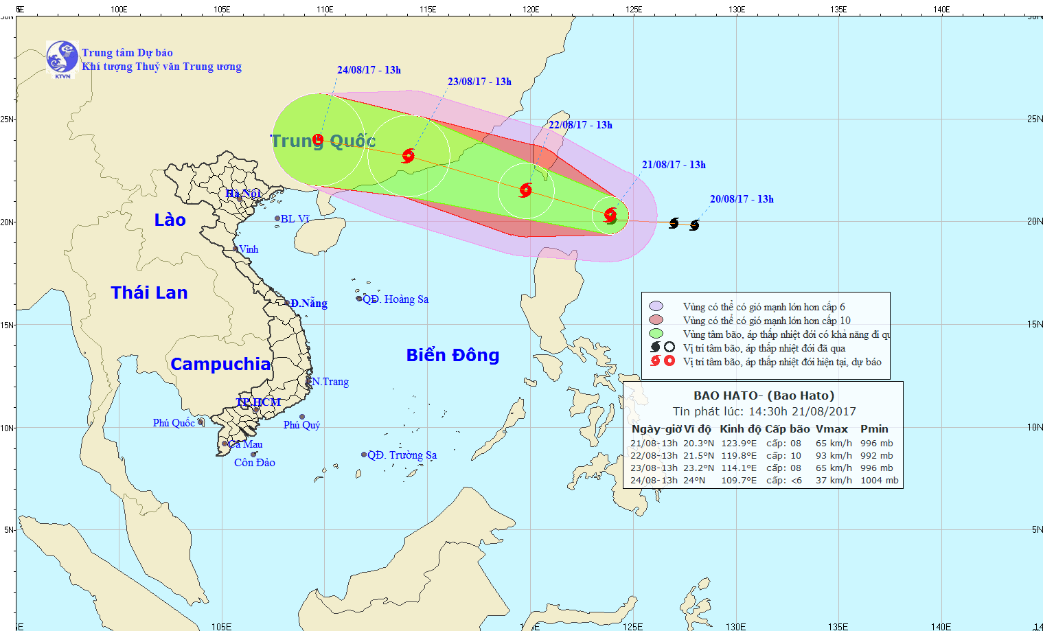 Dự báo thời tiết mới nhất ngày 23/8/2017: Tin bão biển Đông, Hà Nội mưa lớn do ảnh hưởng của bão Hato