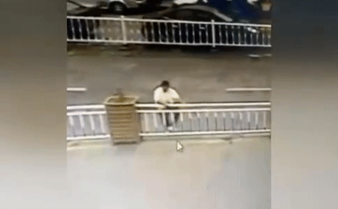 Bất chấp trèo qua chấn song để băng qua đường, cô gái không ngờ gặp sự cố đau đớn ngay tức khắc