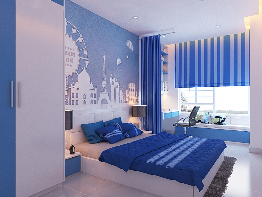 Với thiết kế phòng ngủ màu xanh dương mát mẻ, bạn sẽ cảm thấy như đang sống giữa không gian biển khơi rực rỡ. Màu xanh dương là màu của sự thanh tịnh, sự thanh nhã và tình yêu tự nhiên. Hãy để màu sắc tràn ngập trong phòng ngủ của bạn để mang đến sự bình yên và ấn tượng mạnh mẽ.