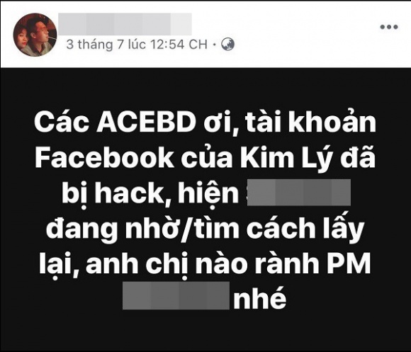 Đại diện Kim Lý lên tiếng thông báo tài khản Facebook của Kim Lý bị hack từ đầu tháng 7.