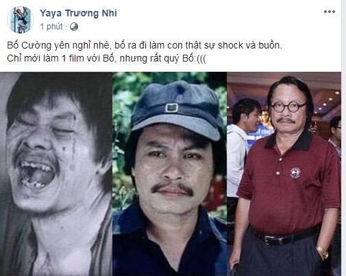 Yaya Trương Nhi sốc và buồn khi nghệ sĩ Bùi Cường qua đời.