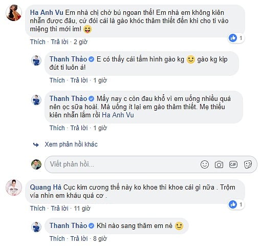 Bên dưới bài viết, siêu mẫu Hà Anh và ca sĩ Quang Hà cùng có những bình luận dí dỏm.    