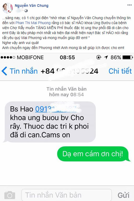 Nhạc sĩ Nguyễn Văn Chung thông báo tin vui đến Mai Phương.
