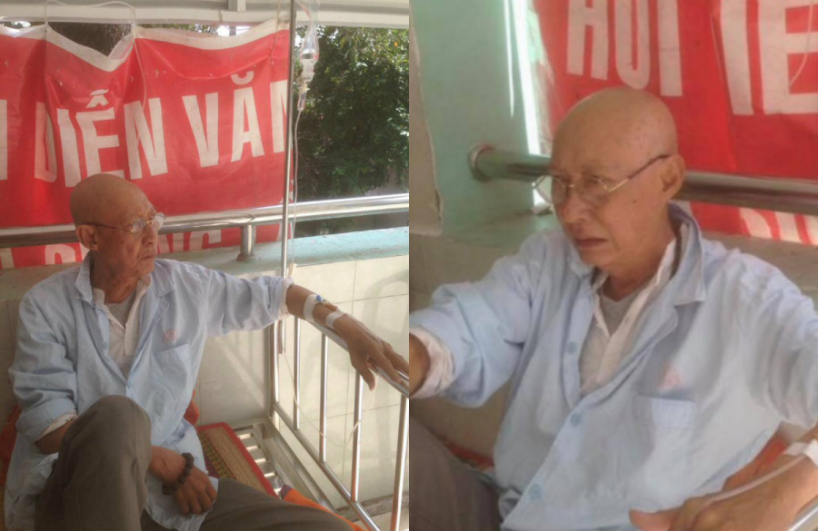 Hình ảnh diễn viên Lê Bình đang điều trị bệnh ung thư phổi cùng nơi Mai Phương đang điều trị.