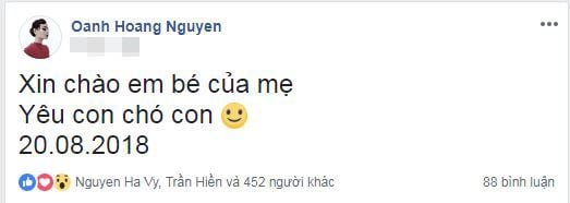 Hoàng Oanh thông báo tin vui trên Facebook.