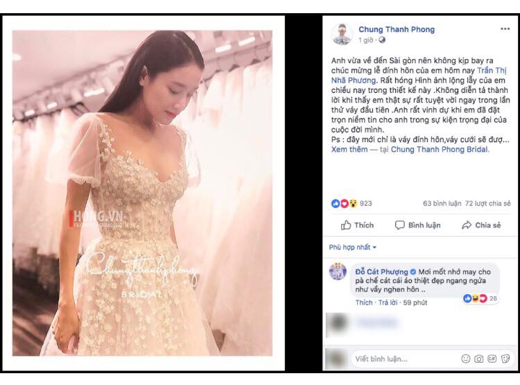 Cát Phượng bình luận bày tỏ mong muốn được diện chiếc váy cưới đẹp như của Nhã Phương.